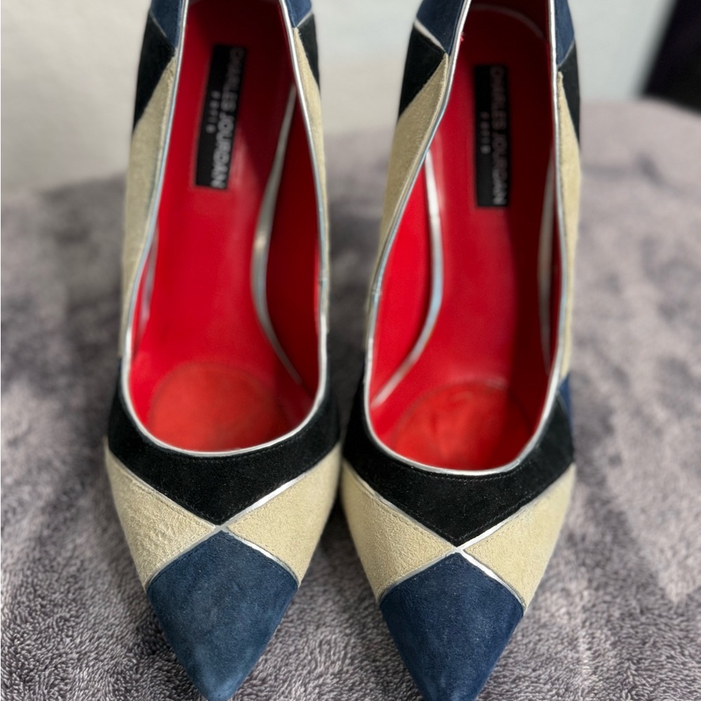 Charles Jourdan Black and Cream Heels